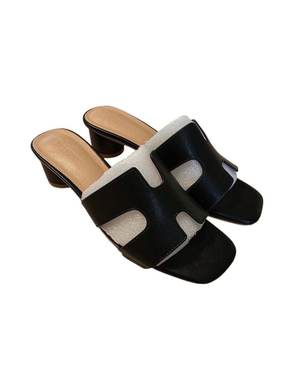 Coutgo Square Open Toe Chunky Heel Sandals Slip on Slides Sz 7.5 Black New!!
